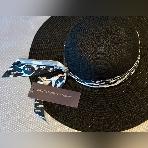 💫Adrienne Vittadini Wide Brim Hat 🎀 Elegant Black + Ribbon💫 - Picture 4 of 6